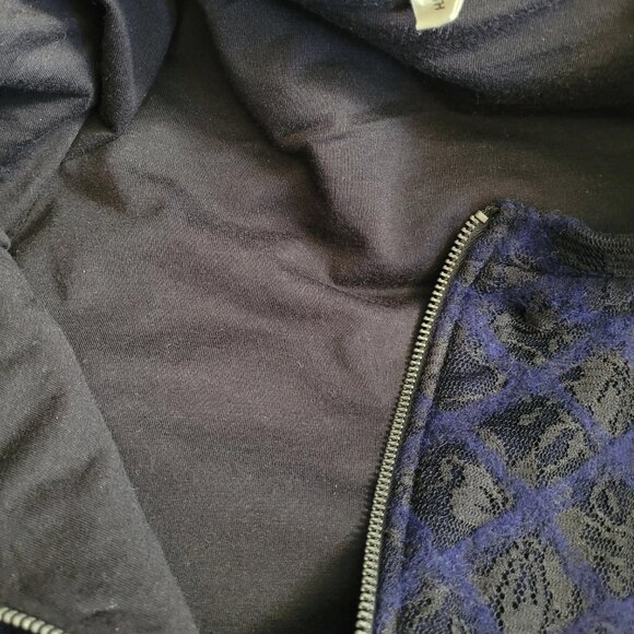 Anthropologie Moth Bomber Jacket Womens Small Blue and Black Lace Zip Up Pockets - Picture 9 of 11